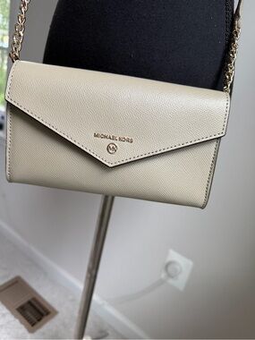 Michael Kors Jet Set Crossbody Wallet Olive Green Leather Gold Chain NWT $198